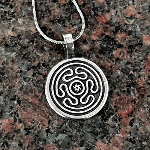 Hecate's Wheel Medallion Pendant Pewter with 18