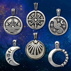 Pewter Sun, Moon and Star Pendants by Deva Designs  Sun, Moon and Star Pendants by Deva Designs, mystical pendants, cosmic pendants