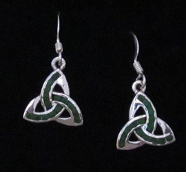 Sterling Silver Triquetra with Green Crystals Dangle Earring 