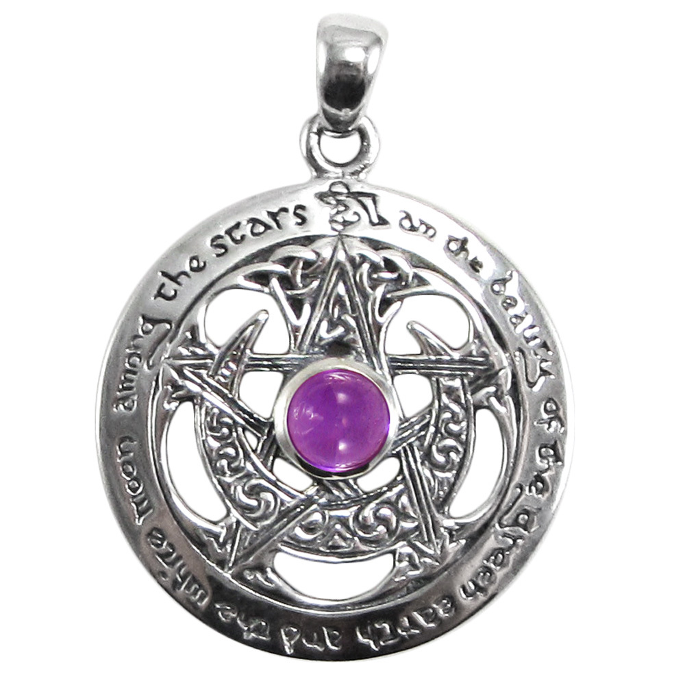 - Cut Out Moon Pentacle Pendant with Amethyst #TPD203AM