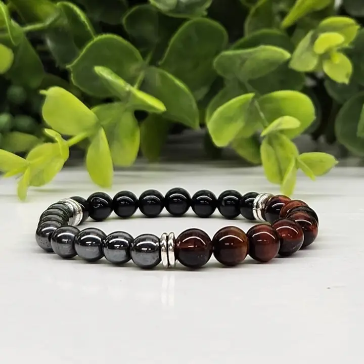 HEALING FROM BULLYING Kid's Bracelet- Children's/Kids Size- Hematite, Red Tiger Eye and Black Tourmaline  Pain Relief Bracelet- Hematite/White Howlite Bracelet