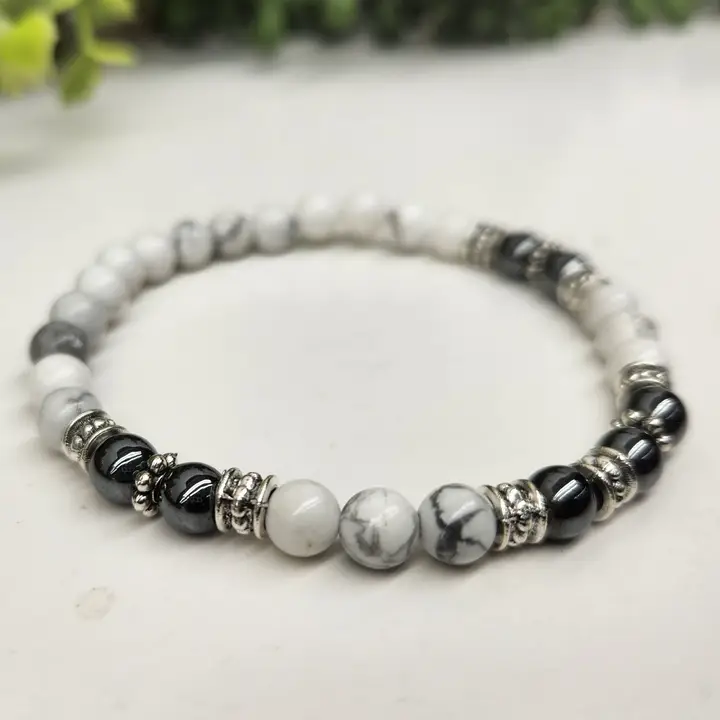 Pain Relief Bracelet- Hematite/White Howlite Bracelet 6mm, 7.5" long Pain Relief Bracelet- Hematite/White Howlite Bracelet