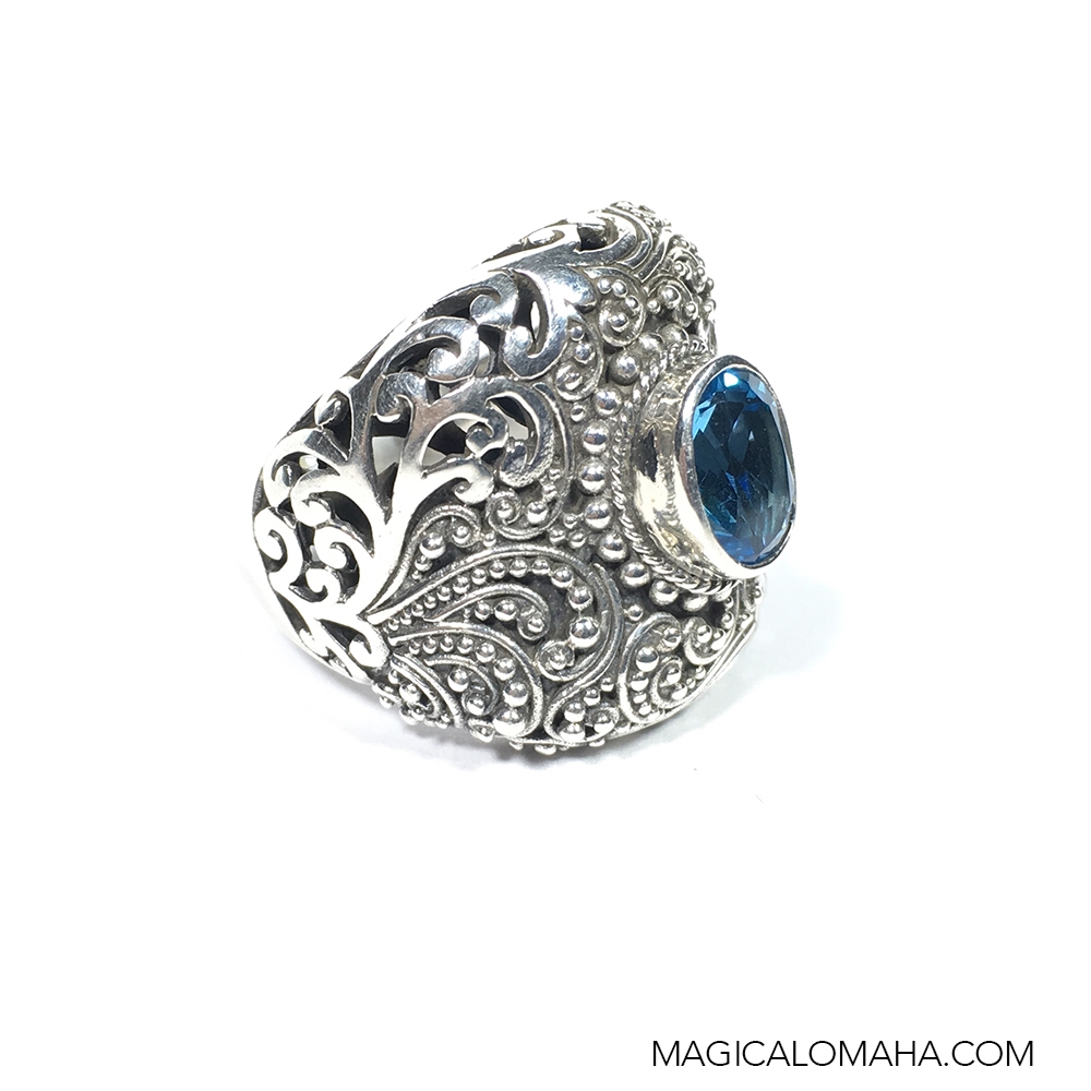 - Size 9- Sterling Silver Blue Topaz Ring by Sarda #Srada-Ring2