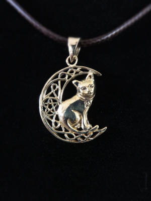 Bronze Celtic Cat Pentacle Pendant by Lisa Parker 