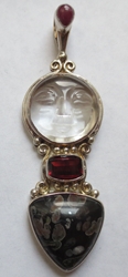 Carved Quartz Goddess Pendant  w/ Ruby, Garnet, Indigo Gabbro by Offerings 