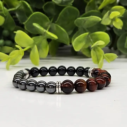 HEALING FROM BULLYING Kids Bracelet- Childrens/Kids Size- Hematite, Red Tiger Eye and Black Tourmaline  Pain Relief Bracelet- Hematite/White Howlite Bracelet