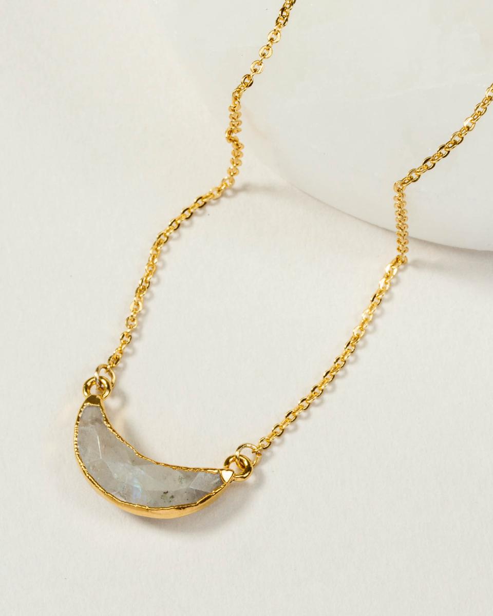 Moonstone Crescent Moon Necklace Gold Plated