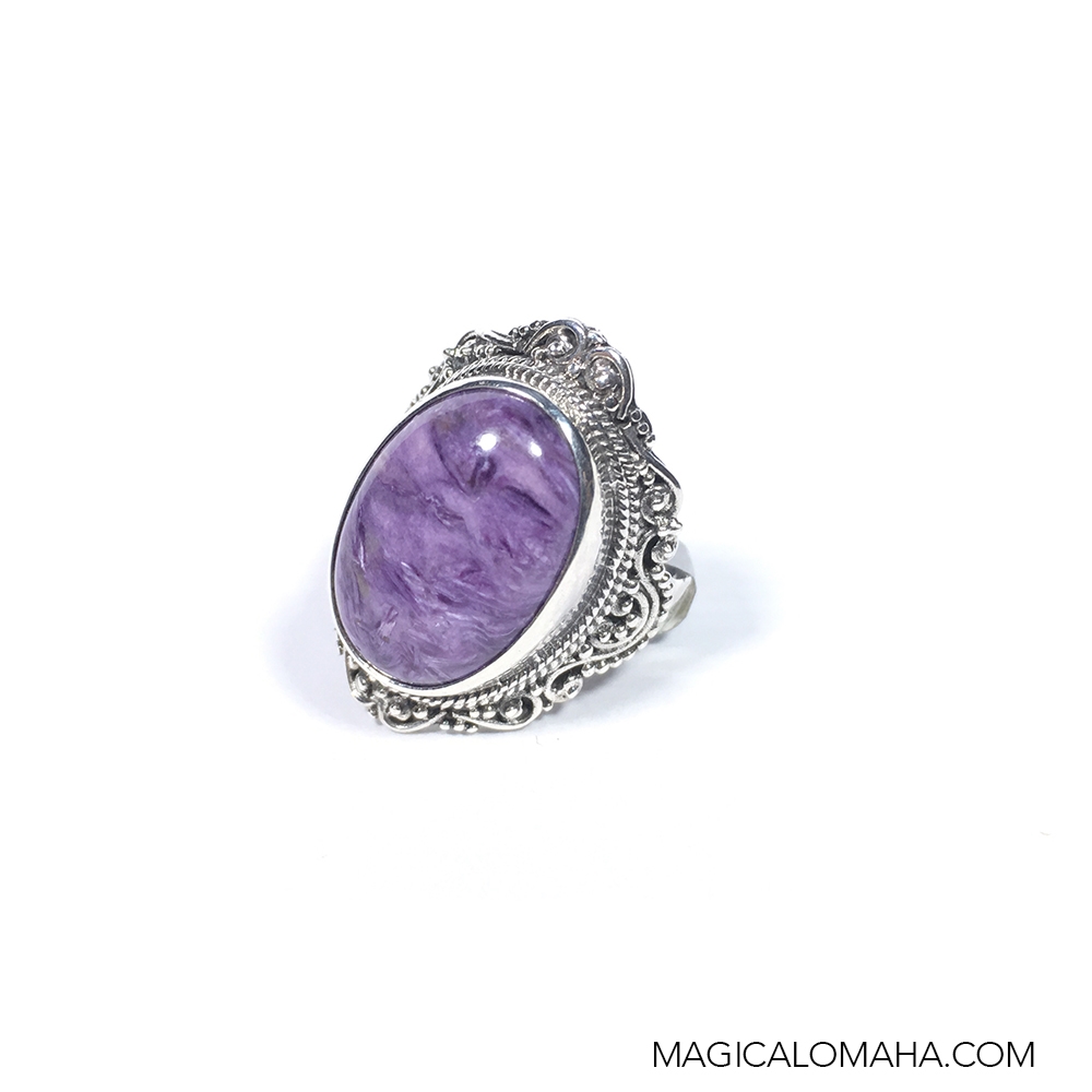 - Size 8- Sterling Silver Charoite Ring by Sarda #prm-101