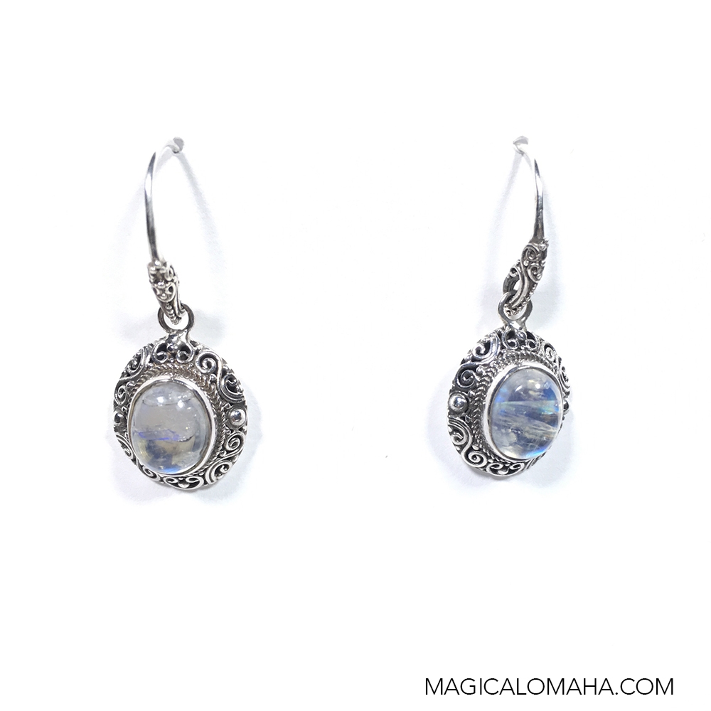 Beautiful Rainbow Moonstone Earring for everyday wear in Pure Silver