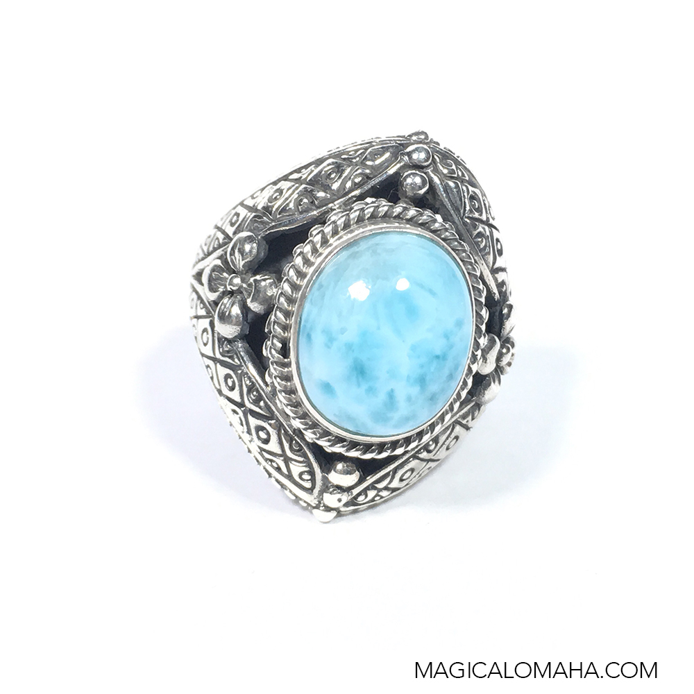 - Size 7- Sterling Silver Bali Style Larimar Ring by Sarda #Sarda-Ring11